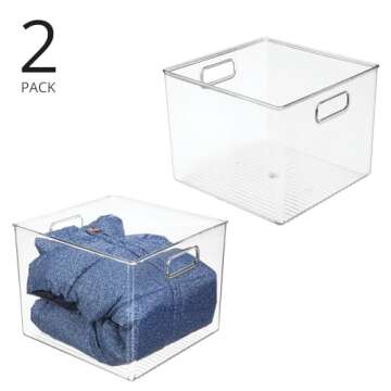mDesign Small Modern Plastic Storage Organizer Bin Basket with Handles for Home Closet Organization ...