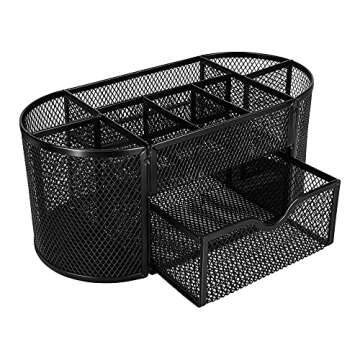 Amazon Basics Mesh Desk Office Organizer, Black, 9.25" x 4.53" x 3.94"