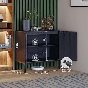 Yechen Set of 2 Sideboard Cabinet with Natural Rattan Hand-Woven Doors, 66" Rattan Cabinet, Cane Buf...