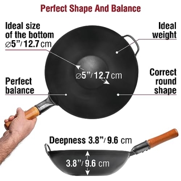 YOSUKATA 13.5 Inch Carbon Steel Wok Pan for Perfect Stir Fry