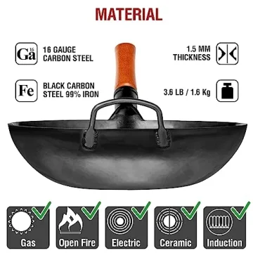 YOSUKATA 13.5 Inch Carbon Steel Wok Pan for Perfect Stir Fry