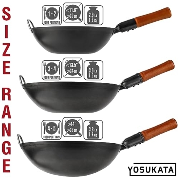 YOSUKATA 13.5 Inch Carbon Steel Wok Pan for Perfect Stir Fry