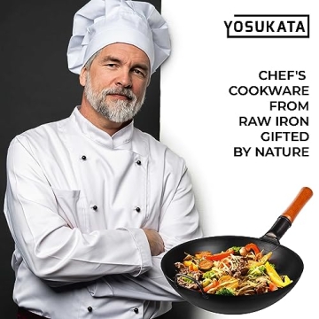 YOSUKATA 13.5 Inch Carbon Steel Wok Pan for Perfect Stir Fry