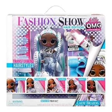 L.O.L. Surprise! OMG Fashion Show Hair Edition Lady Braids 10" Fashion Doll w/Magic Mousse, Transforming Hair, Including Stylish Accessories, Holiday Toy Playset, Gift for Kids Ages 4 5 6+ & Collectors