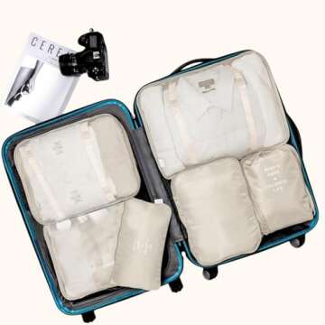 Travel Packing Cubes, VAGREEZ Lightweight Luggage Organizers Bags Set for Carry on Suitcase(6 Pcs Beige)