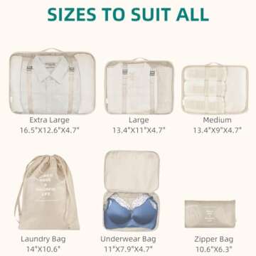 Travel Packing Cubes, VAGREEZ Lightweight Luggage Organizers Bags Set for Carry on Suitcase(6 Pcs Beige)