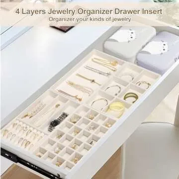 Jenseits 4 Jewelry Organizer Drawer Insert, Stackable Velvet Jewelry Tray Organizer Display Case Storage Containers, Earring Holder Necklace Watch Bracelet Accessary Ring Trays, Gift For Women (Beige)
