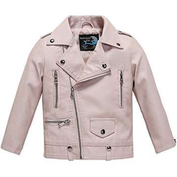 Budermmy Baby Girls Motorcycle Coat Toddler Winter Leather Jacket Pink Size 5T