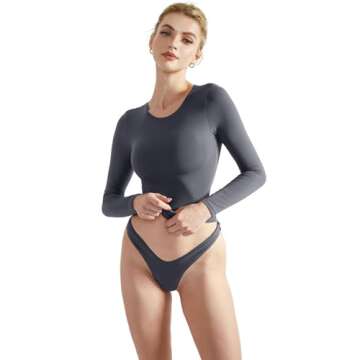 SUUKSESS Women Double Lined Fitted Basic Tee Shirts Crew Neck Long Sleeve Going Out Crop Tops (Ash, S)