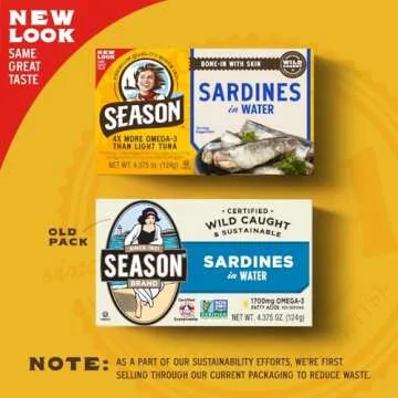 Season Sardines in Water - Wild Caught Fish, 22g of Protein, Keto Snacks, More Omega 3's Than Tuna, ...