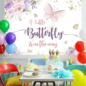Aperturee 7x5ft Butterfly Baby Shower Backdrop A Little Butterfly is on The Way Photo Purple and Pin...