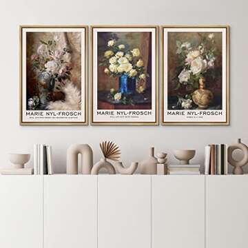 MUDECOR Framed Canvas Print Wall Art Set Marie Frosch Still Life Flower Bouquet Nature Wilderness Wilderness Illustration Modern Art Decorative Realism Rustic Vintage for Bedroom - 16"x24"x3 Natural