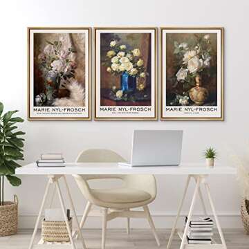 MUDECOR Framed Canvas Print Wall Art Set Marie Frosch Still Life Flower Bouquet Nature Wilderness Wilderness Illustration Modern Art Decorative Realism Rustic Vintage for Bedroom - 16"x24"x3 Natural