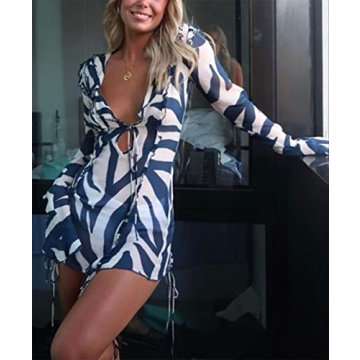 Zebra Print Mini Summer Beach Dress Ruffles Mesh Sexy