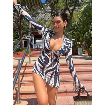 Zebra Print Mini Summer Beach Dress Ruffles Mesh Sexy