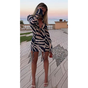 Zebra Print Mini Summer Beach Dress Ruffles Mesh Sexy