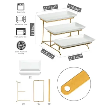 LAUCHUH 3 Tier Serving Stand - Elegant Porcelain Platter