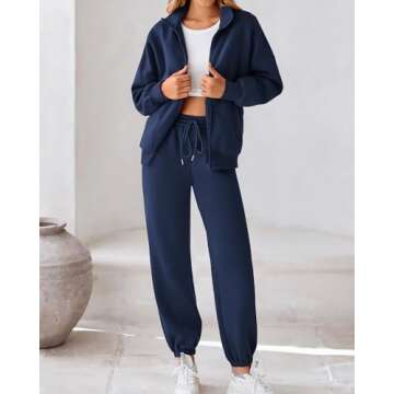BTFBM Womens Sweatsuits 2 Piece Set 2025 Fleece Long Sleeve Zip Up Sweatshirt Sweatpants Winter Fall Outfits Jogger Sets(Dark Blue, XX-Large)