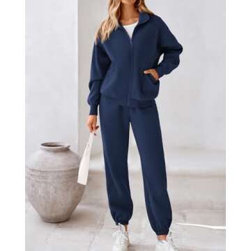 BTFBM Womens Sweatsuits 2 Piece Set 2025 Fleece Long Sleeve Zip Up Sweatshirt Sweatpants Winter Fall Outfits Jogger Sets(Dark Blue, XX-Large)