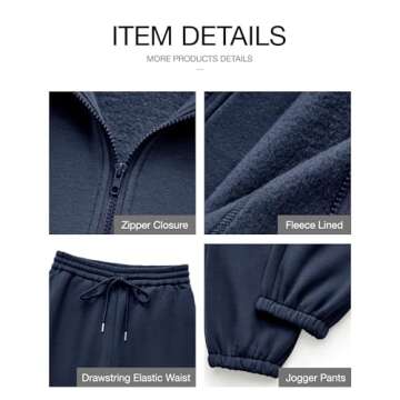 BTFBM Womens Sweatsuits 2 Piece Set 2025 Fleece Long Sleeve Zip Up Sweatshirt Sweatpants Winter Fall Outfits Jogger Sets(Dark Blue, XX-Large)