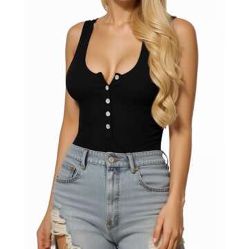 Chic MANGOPOP Women's Henley Bodysuit: Stylish & Comfortable for Every Occasion