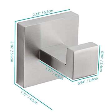 VELIMAX Towel Hooks Square Robe Hook Coat Hook Premium Stainless Steel Heavy Duty Wall Mounted Luxur...