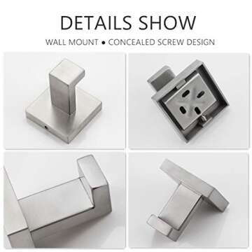 VELIMAX Towel Hooks Square Robe Hook Coat Hook Premium Stainless Steel Heavy Duty Wall Mounted Luxury Hooks for Bathroom Hotel, Brushed, 2-Pack