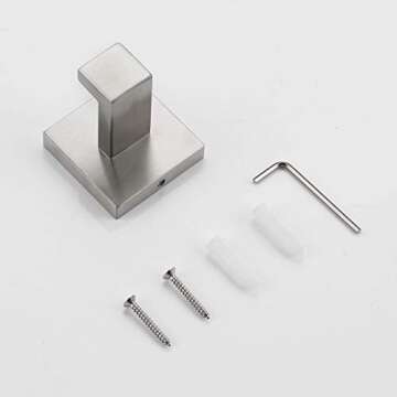 VELIMAX Towel Hooks Square Robe Hook Coat Hook Premium Stainless Steel Heavy Duty Wall Mounted Luxury Hooks for Bathroom Hotel, Brushed, 2-Pack