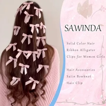 Cute 20PCS Pink Bowknot Ribbon Barrettes for Hair