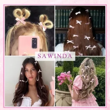 Cute 20PCS Pink Bowknot Ribbon Barrettes for Hair