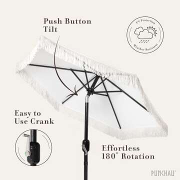 Punchau Boho Umbrella - Chic 6ft UV Resistant Shade