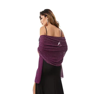 Elegant Gzcvba Chiffon Shawls for Bridal and Evening Wear - Plum C