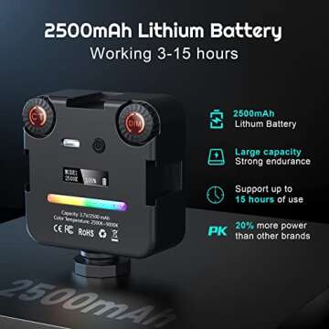 Weilisi RGB Video Light, Portable LED Camera Light, 2500mAh Capacity, 360° Full Color, CRI 95+ 2500-9000K, Magnetic Back and Pulley Design, RGB Video Light for YouTube/Photography/Video Conference