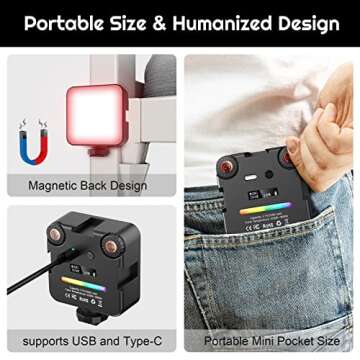 Weilisi RGB Video Light, Portable LED Camera Light, 2500mAh Capacity, 360° Full Color, CRI 95+ 2500-9000K, Magnetic Back and Pulley Design, RGB Video Light for YouTube/Photography/Video Conference