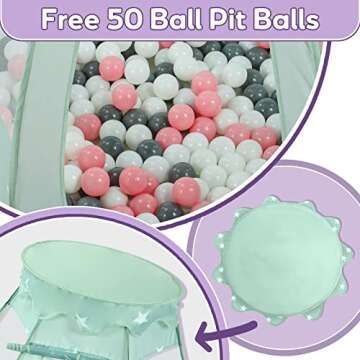 Wilhunter Baby Ball Pit Tent with 50 Balls - For Toddlers, Pink/White/Gray Princess Playhouse with Carry Bag, 109x90cm