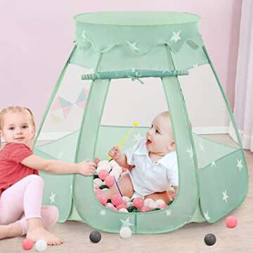 Wilhunter Baby Ball Pit Tent with 50 Balls - For Toddlers, Pink/White/Gray Princess Playhouse with Carry Bag, 109x90cm