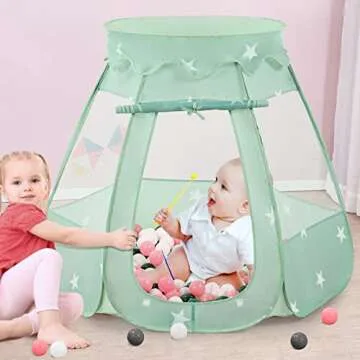 Wilhunter Baby Ball Pit Tent with 50 Balls - For Toddlers, Pink/White/Gray Princess Playhouse with Carry Bag, 109x90cm