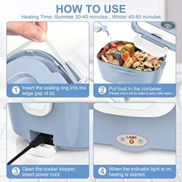 Electric Lunch Box Food Heater, 3 in 1 Ultra Quick Heated Lunch Boxes for Adults, 12V/24V/110V Portable Food Warmer for Car/Truck/Office With Fork Spoon and Insulated Carry Bag