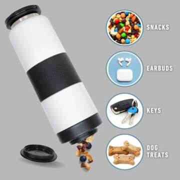 FLPSDE Dual Chamber Water Bottle with Integrated Storage Compartment for Snacks and More - Stainless...