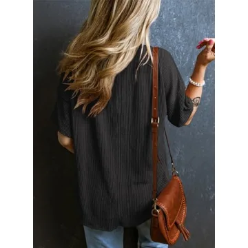 EVALESS Women's Oversized Short Sleeve V-Neck Tops