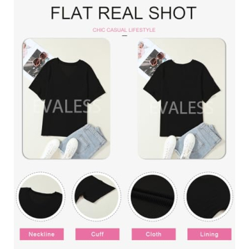 EVALESS Women's Oversized Short Sleeve V-Neck Tops