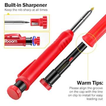 Hiboom 2 Pack Solid Carpenter Pencil with 14 Refill, Long Nosed Deep Hole Mechanical Pencil Marker w...