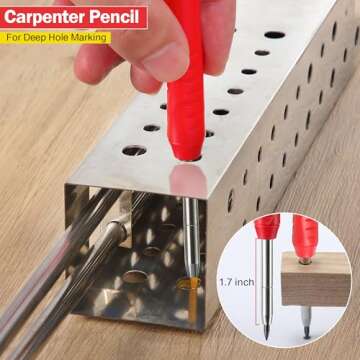 Hiboom 2 Pack Solid Carpenter Pencil with 14 Refill, Long Nosed Deep Hole Mechanical Pencil Marker with Built-in Sharpener for Carpenter Woodworking Architect with Design Patent (Black, Red)