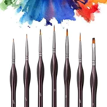 Amazon Basics Detail Paint Brush Set, Multi-shaped Nylon Brushes for Acrylic, Oil, Watercolor, Gouache, 7 Piece, Brown