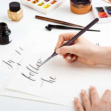 Amazon Basics Detail Paint Brush Set, Multi-shaped Nylon Brushes for Acrylic, Oil, Watercolor, Gouache, 7 Piece, Brown