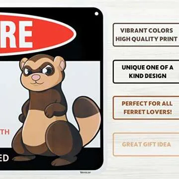 Venicor Beware of Ferret Sign Decor - 8 x 12 Inches - Aluminum - Ferret Gifts for Ferret Lovers - Ferret Cage Accessories Picture Stuffed Animal Plush Liner Stuff