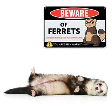 Venicor Beware of Ferret Sign Decor - 8 x 12 Inches - Aluminum - Ferret Gifts for Ferret Lovers - Ferret Cage Accessories Picture Stuffed Animal Plush Liner Stuff
