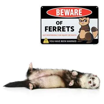 Venicor Beware of Ferret Sign Decor - 8 x 12 Inches - Aluminum - Ferret Gifts for Ferret Lovers - Ferret Cage Accessories Picture Stuffed Animal Plush Liner Stuff