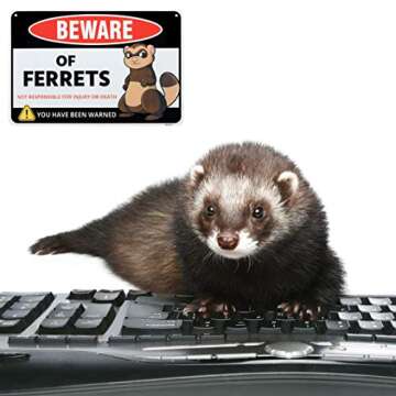 Venicor Beware of Ferret Sign Decor - 8 x 12 Inches - Aluminum - Ferret Gifts for Ferret Lovers - Ferret Cage Accessories Picture Stuffed Animal Plush Liner Stuff