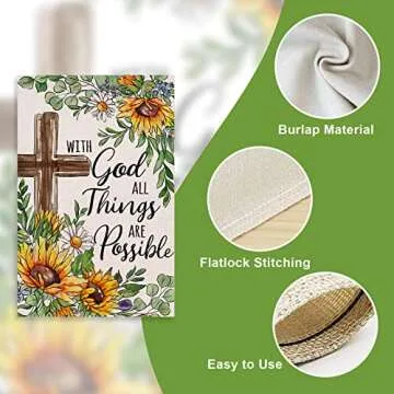 Covido With God All Things Are Possible Christian Decorative Garden Flag, Religious Cross Sunflower Spring Summer Easter Yard Outside Decorations, Inspirational Fall Outdoor Small Home Decor 12 x 18